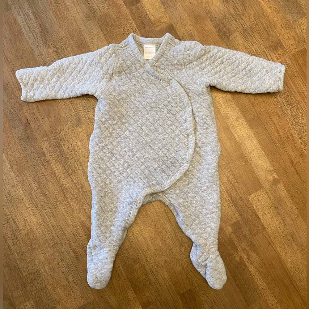Hanna Andersson kimono winter foot onesie quilted organic cotton gray 3-6 months